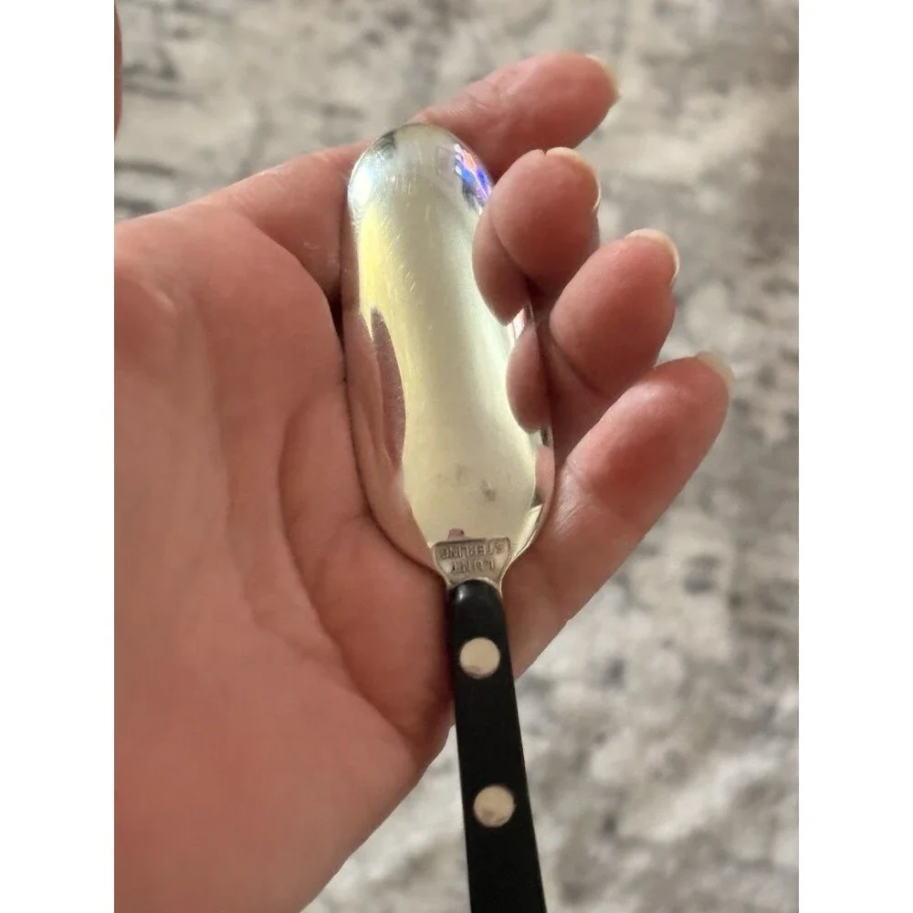 Vintage LUNT Contrast Sterling Silver.Ebony Serving Spoon,Seafood Spoon & Knives